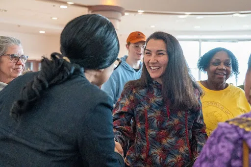 Mary Peltola greeting supporters at the meet and greet in Anchorage.